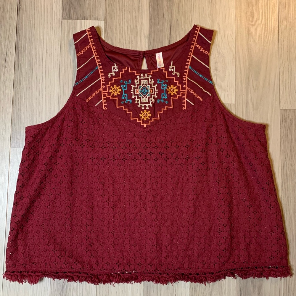 Xhilaration Red Eyelet Embroidered Tank Blouse